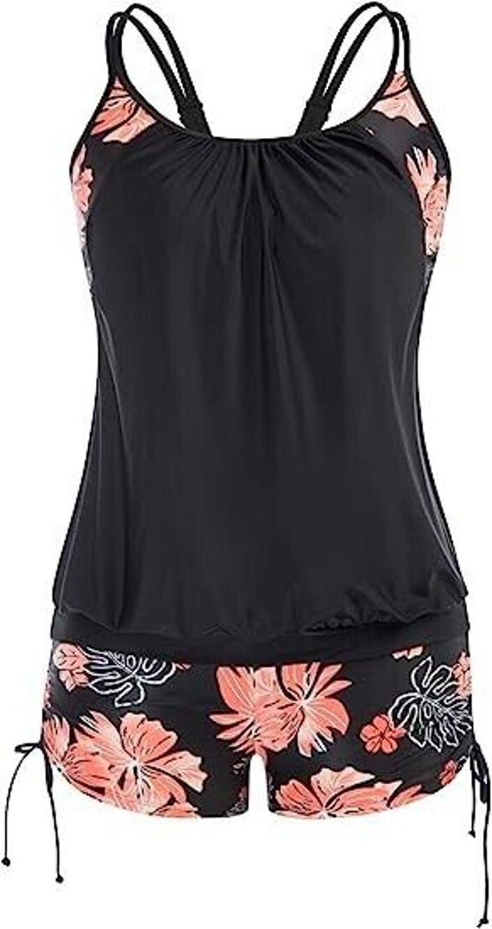 Hanna Nikole Floral Printed Strappy Tankini Top with Shorts Swimsuit Size 16W
